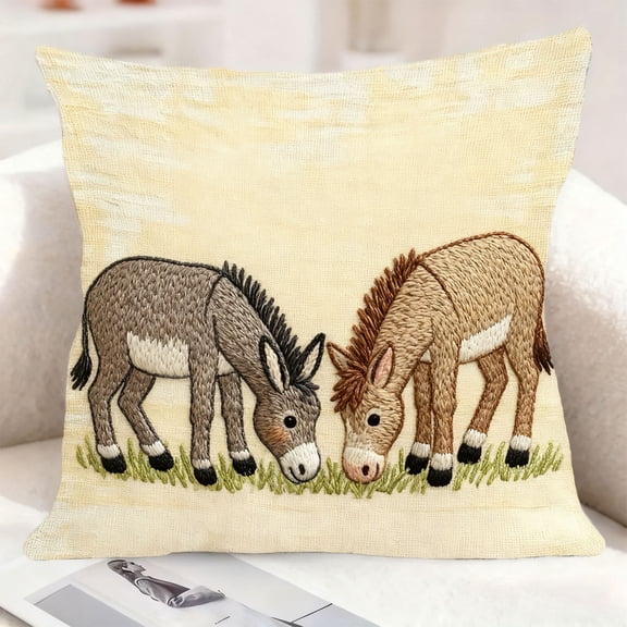 Funny Horse Pillow Cover 18x18 Inches – Humorous Zodiac Themed Linen Style Cushion Cover for Sofa Home Decor Dorm Coffee Shop Machine Washable