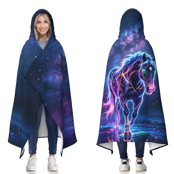 Funny Horse Wearable Blanket Hoodies for Women Men Adults Horse Lovers Soft Cozy Starry Sky Horses Hooded Blankets for Bedding Travel Decor Birthday Gifts 50X60 Inch