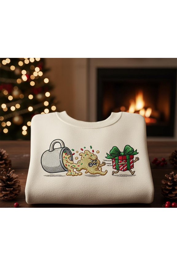 Funny Hot Cocoa Chase Gift Embroidered Christmas Sweatshirt, Cute Holiday Pullover, Cozy Winter Humor Gift Idea