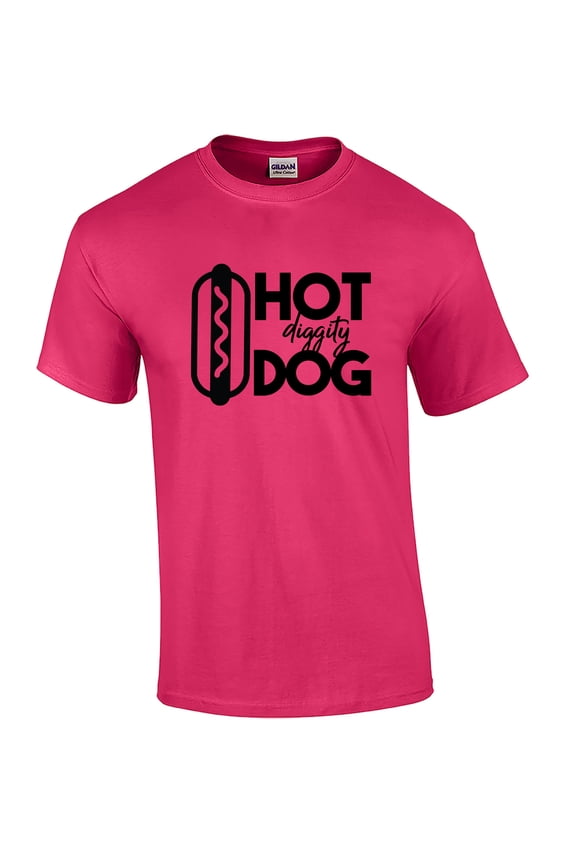 Funny Hot Diggity Dog Adult Unisex Short Sleeve T-Shirt-Helconia Pink-Medium