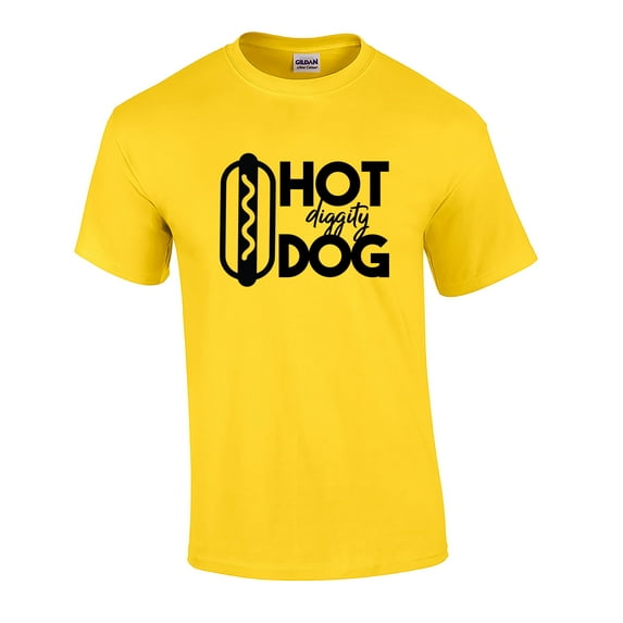 Funny Hot Diggity Dog Adult Unisex Short Sleeve T-Shirt-Yellow-XL