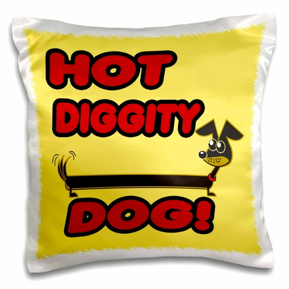 3drose, Funny Hot Diggity Dog Retro Style Cartoon Dashund Wiener Doggie Cartoon, 16x16 inch Pillow Case