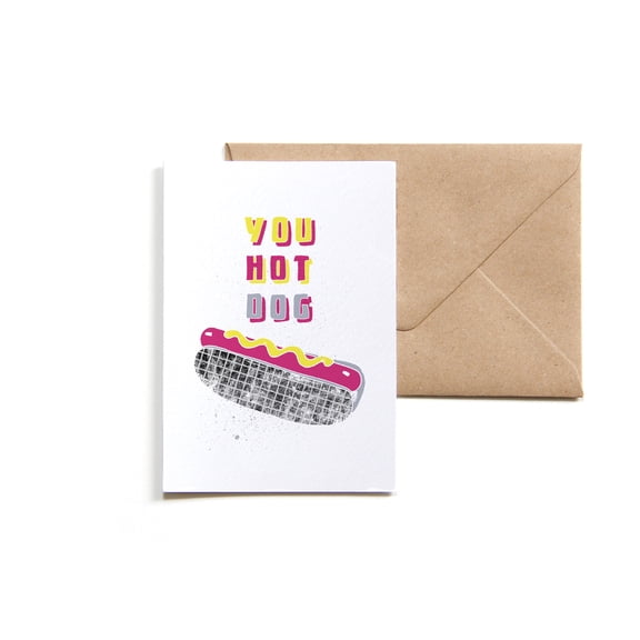 Funny Hot Dog Card  "You Hot Dog" Design  Blank Inside  Includes Kraft Envelope  Perfect for Birthdays, Congratulations, or Just Because