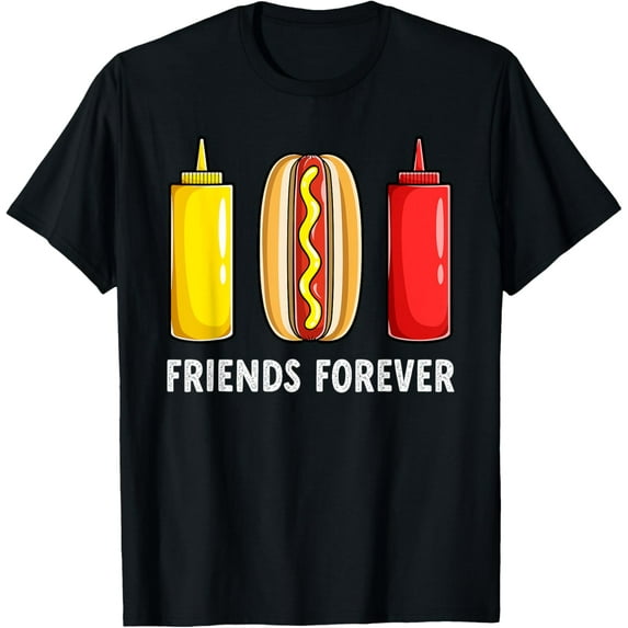 Funny Hot Dog Lover Friends Forever Hotdog T-Shirt for Men Women Girls KidsPure cotton short-sleeved shirts for both men and women
