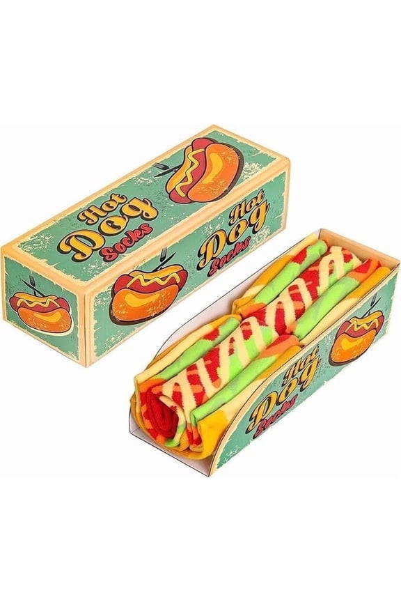Vintage Hot Dog Socks Box for Men Dad Women Teen Boys -Easter Novelty Funny Crazy Silly Cool Food Socks-Fathers Valentines Christmas Birthday Gifts Stocking Stuffers
