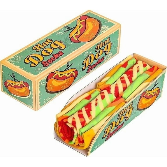 Vintage Hot Dog Socks Box for Men Dad Women Teen Boys -Easter Novelty Funny Crazy Silly Cool Food Socks-Fathers Valentines Christmas Birthday Gifts Stocking Stuffers