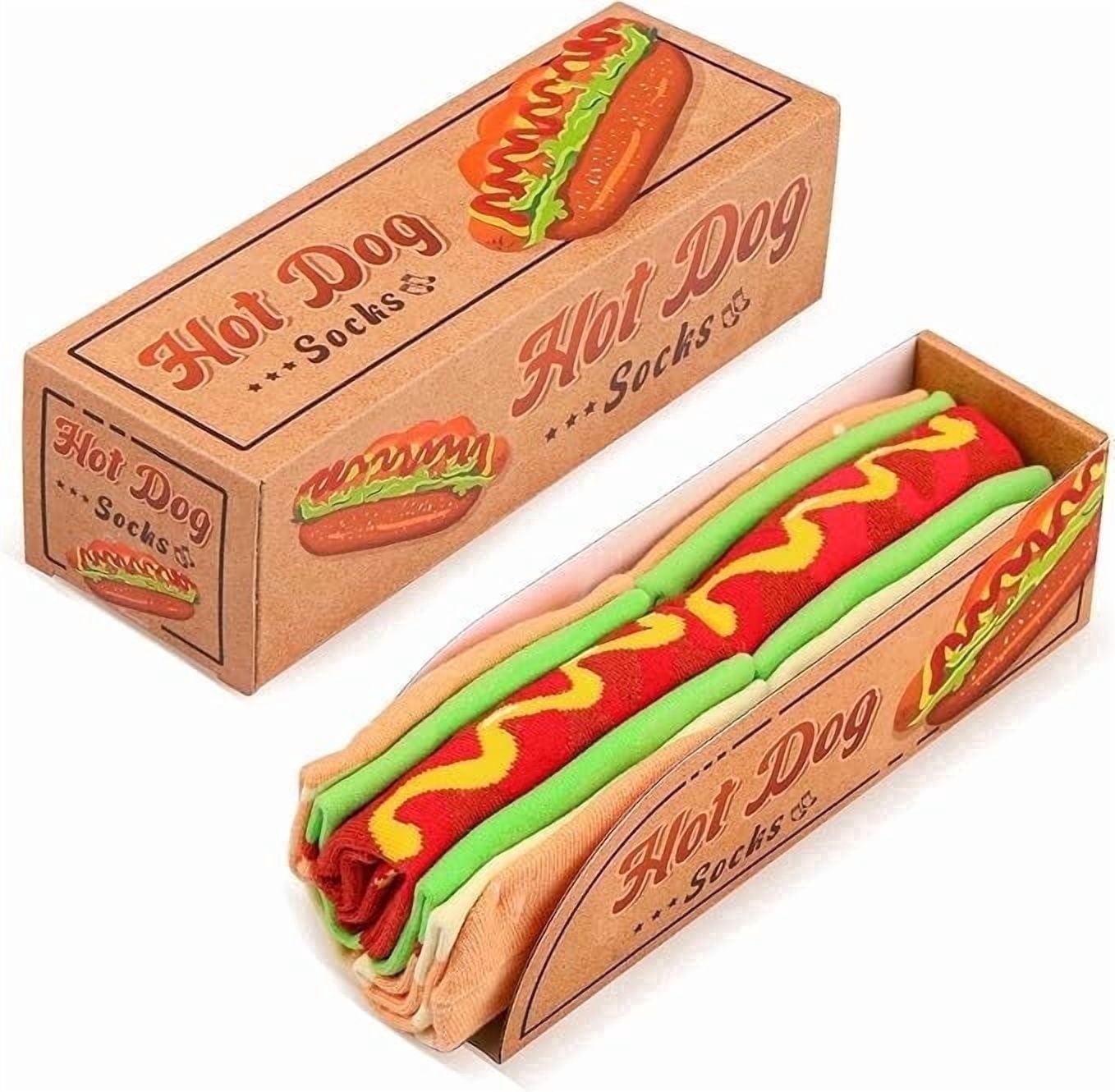 Funny Hot Dog Socks Box for Men Dad Women Teen Boys - Fun Novelty Funky Crazy Silly Cool Cute Food Socks-Easter Fathers Valentines Christmas Birthday Taco Gift Stocking Stuffers