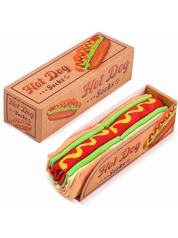 Funny Hot Dog Socks Box for Men Dad Women Teen Boys - Fun Novelty Funky Crazy Silly Cool Cute Food Socks-Easter Fathers Valentines Christmas Birthday Taco Gift Stocking Stuffers