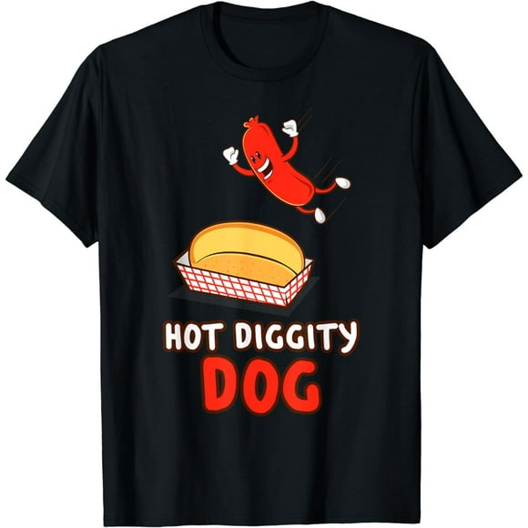 Funny Hot Dog T-shirt, Hot Diggity Dog, BBQ, Cartoon Weiner