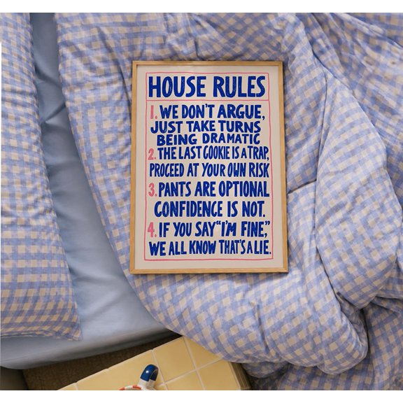 Funny House Rules Poster, Family Wall Art, Humor Quote Print, Living Room Decor, Housewarming Gift, Poster Only