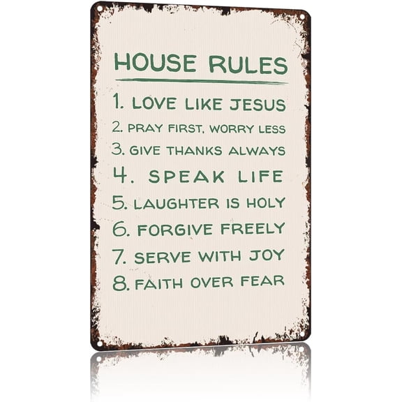 Funny House Rules Vintage Metal Tin Sign, 8x12 Inch Aluminum Wall Decor for Living Room, Kitchen, Bedroom, Patio or Porch