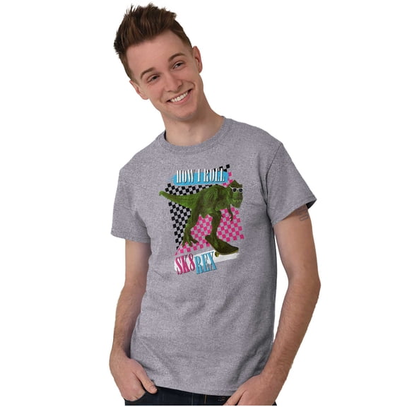 Funny How I Roll Sk8 Rex Dinosaur Men's Graphic T Shirt Tees Brisco Brands S