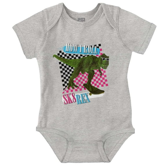 Funny How I Roll Sk8 Rex Dinosaur Romper Boys or Girls Infant Baby Brisco Brands NB