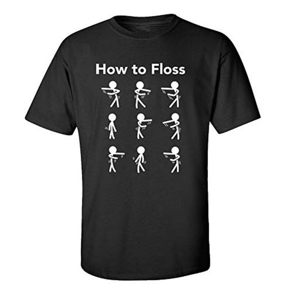 Funny How to Floss Adult Short Sleeve T-Shirt-Black-XXL