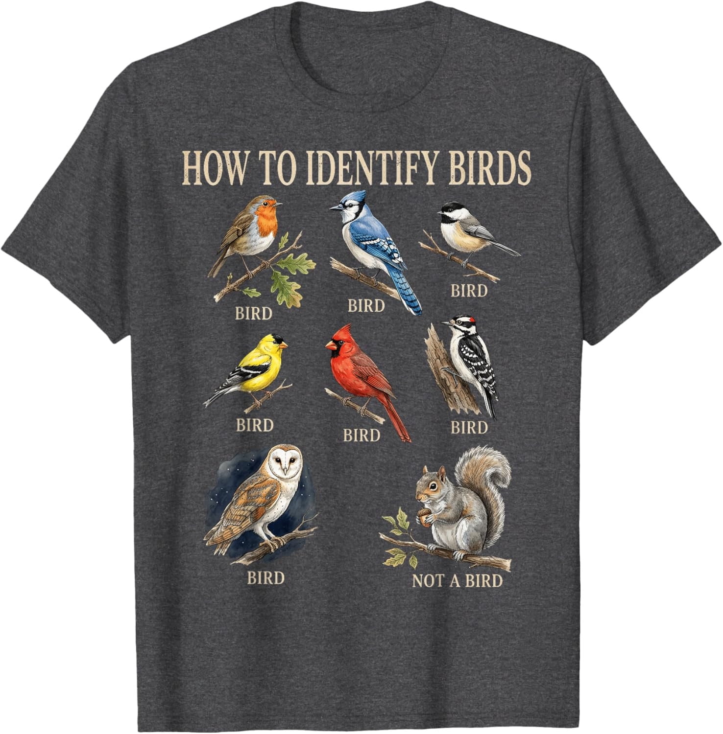 Funny How to Identify Birds Birding Humor Bird Watcher T-Shirt ...