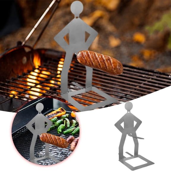 Funny Human-Shaped Stainless Steel Hot Dog Rack, Reusable BBQ Sausage Grill Holder, Portable Outdoor Cooking Accessory for Camping, Tailgating & Parties