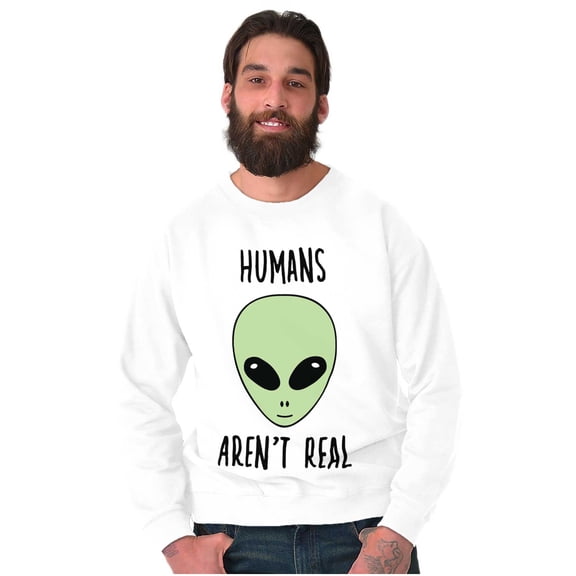 Funny Humans Aren't Real Aliens Unisex Plus Fleece Graphic Sweatshirt Brisco Brands 5X
