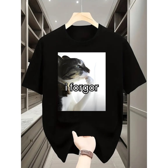 Funny Humor Meme I Forgor Cat Graphic Vintage Grunge Y2k Cotton Men's Women's T-Shirt