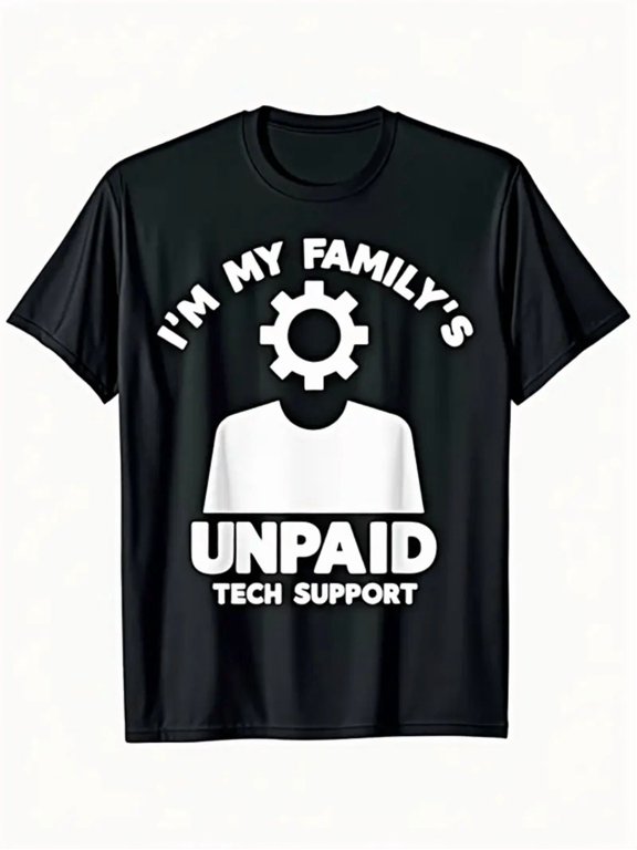 Funny IT Humor T-Shirt - I'm My Family's Unpaid Tech Support Slogan & Computer Engineer Design - 100% Cotton Casual Round Neck Tee, Coworker T Shirt, Teacher Shirts Funny