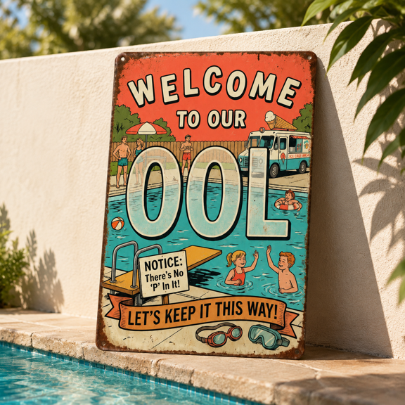 Funny Humorous Welcome to Our OOL Metal Pool Rules Sign