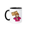 thumbnail image 1 of 3dRose, Funny Humorous Woman Girl With A Sign Will Work For Corn On The Cob, 15oz Two-Tone Black Mug, 1 of 3