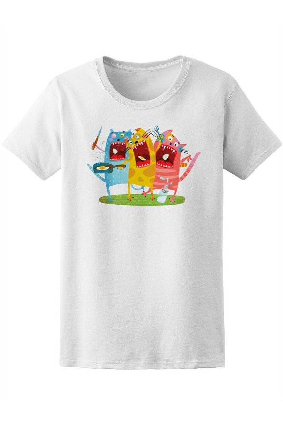 Funny Hungry Cat Cartoons Tee Women's -Image by Shutterstock