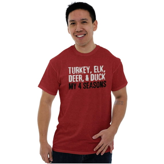 Funny Hunting 4 Seasons Deer Elk Fowl Plus Size Crewneck Graphic Tee Shirt Brisco Brands 4X