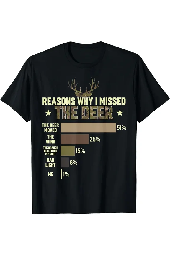 Funny Hunting Excuses Deer Graphic for Men Women Short Sleeve T-Shirt