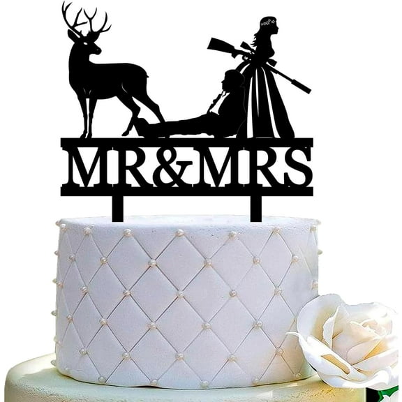Funny Hunting Wedding Cake Topper Deer Hunt Hunter Wedding Cake Topper Hunt is Over Cake Topper For Wedding/Anniversary/Bridal Shower Party Decorations