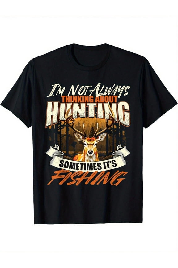 Funny Hunting and Fishing Deer Graphic Men's T-Shirt, Outdoor Hunter Short Sleeve Tee