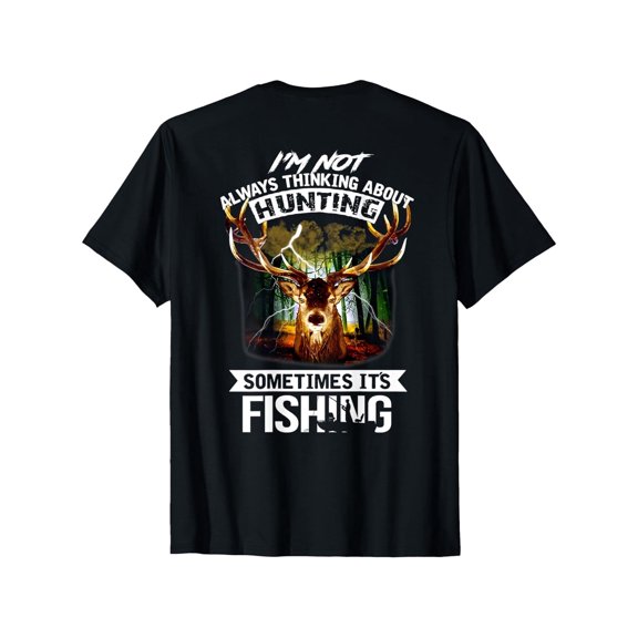 Funny Hunting and Fishing Deer Graphic T-Shirt, Retro Outdoorsman Buck Lightning Design Tee for Men, Humorous Sportsman Apparel
