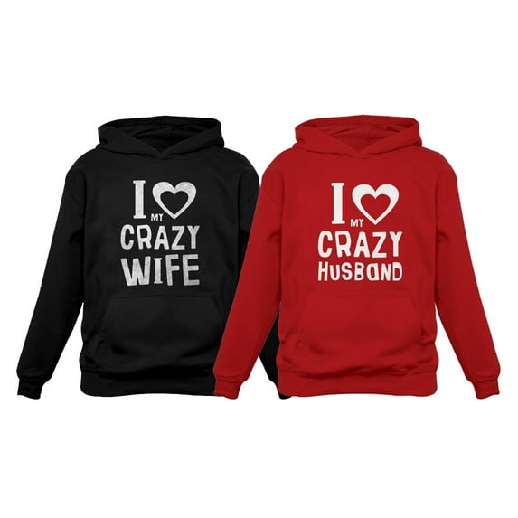 Funny Husband & Wife Couples Gift Anniversary / Newlywed Matching Set Hoodies Hoodie Black Medium / Women Hoodie Red X-Large
