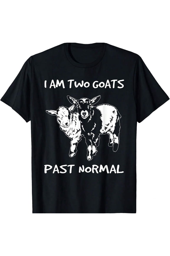 Funny I Am Two Goats Past Normal T-Shirt Retro Farm Animal Graphic Tee for Men and Women Cute Goat Lover Gift Black Short Sleeve Top