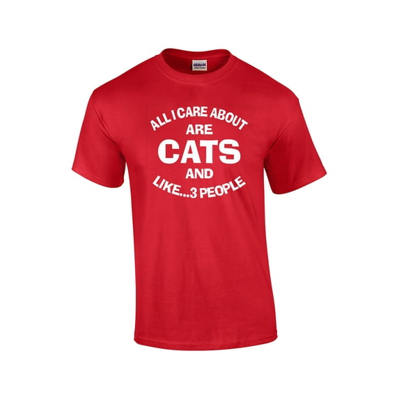 Funny I Care About Cats and 3 People Adult Short Sleeve T-Shirt-Red-XL