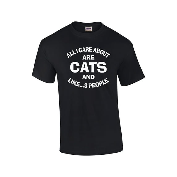 Funny I Care About Cats and 3 People Adult Short Sleeve T-Shirt-XL Black