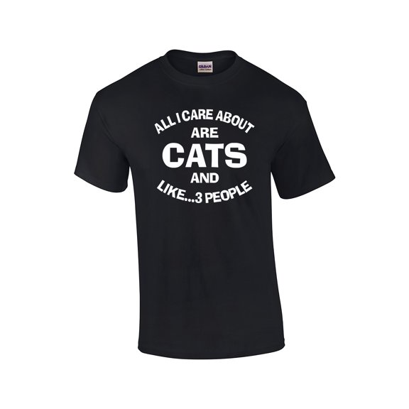 Funny I Care About Cats and 3 People Adult Short Sleeve T-Shirt-XXL Black