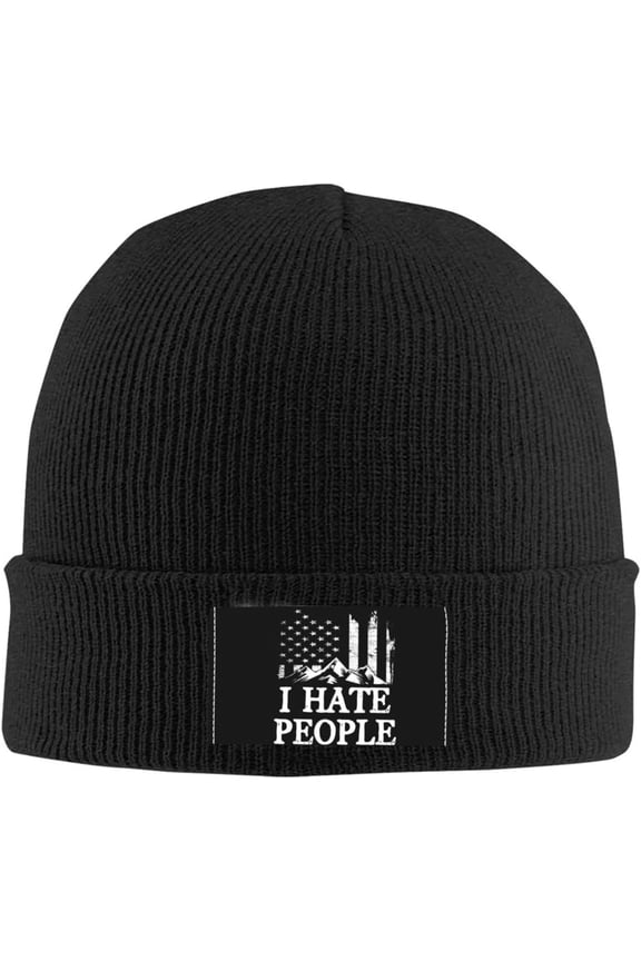 Funny I Hate People Beanie Hat for Men Women Fun Camping Gift Camp Warm Winter Hats Black Knitted Skull Cap