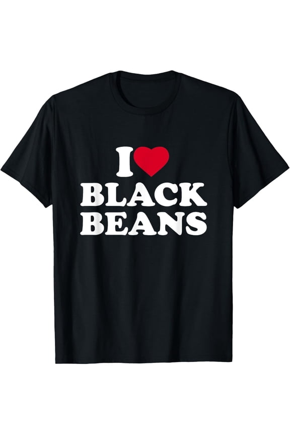 Funny I Heart Black Beans Graphic T-Shirt Retro Foodie Vegan Vegetarian Gift Tee for Men and Women