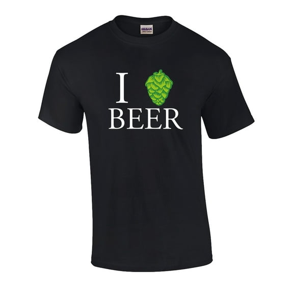 Funny I Love Beer Hops Graphic Adult Short Sleeve T-Shirt-Black-XL