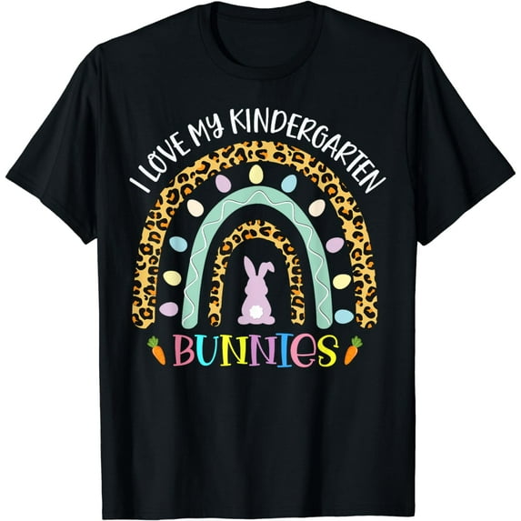 Funny I Love My Kindergarten Bunnies Rainbow Teacher Easter T-Shirt