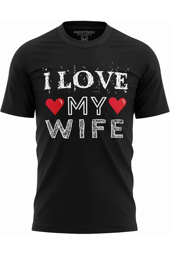 Funny I Love My Wife Heart Graphic T-Shirt for Men Husband Anniversary Gift