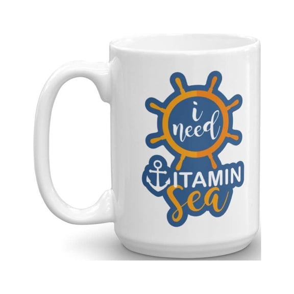 Funny I Need Vitamin Sea Beach Themed Boat Anchor Print Coffee & Tea Gift Mug For Seaside Summer Vacation (15oz)