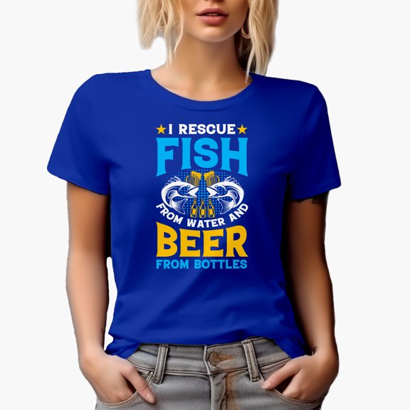 Funny I Rescue Fish from Water, Beer from Batter, Fishing Lover, Royal Blue T-Shirt, XL