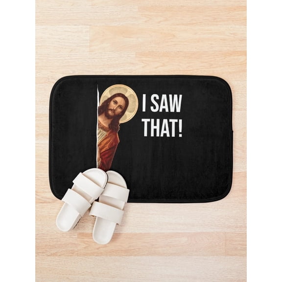 Funny "I Saw That!" Jesus Meme Bath Mat, Black Bathroom Floor Mat, Christian Humor Rug, 15.7 x 23.6 in or 19.7 x 31.5 in