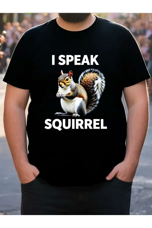 Funny I Speak Squirrel Graphic Men Animal Lover Casual Short Sleeve Tee Shirt