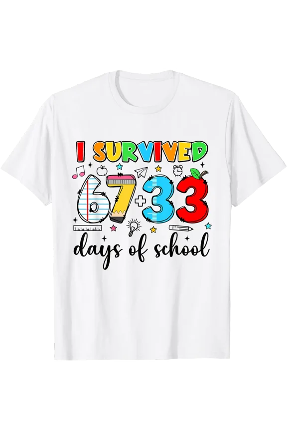 Funny I Survived 67+33 Days of School T-Shirt for 100th Day Celebration
