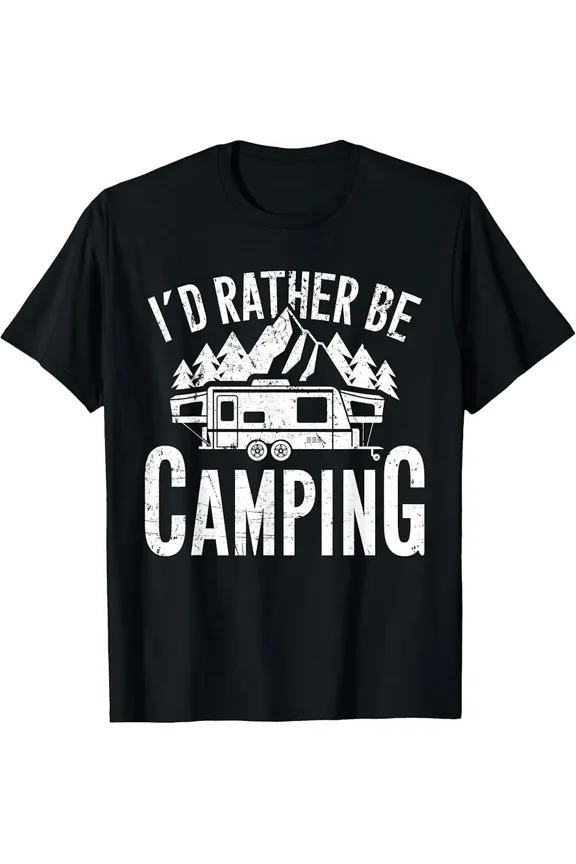 Funny I'd Rather Be Camping RV Camper Unisex Short Sleeve Graphic Tee