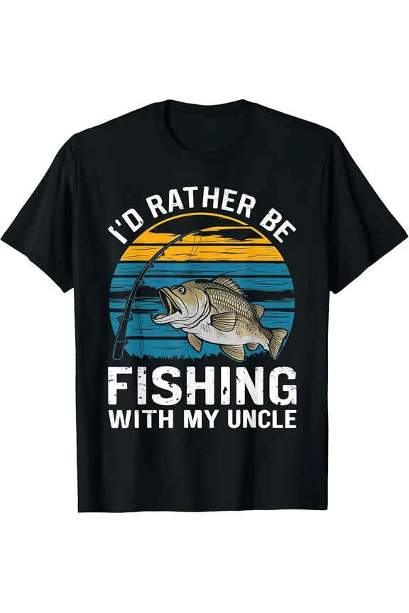 Funny "I'd Rather Be Fishing" Bass Graphic Gift for Uncle Men Vintage Style Short Sleeve T-Shirt