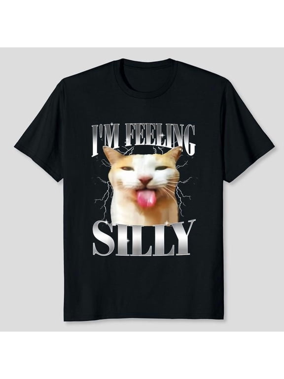 Funny I'm Feeling Silly Cat Meme Humor Vintage Graphic T-Shirt Unisex, Sizes S-5XL, Tbun