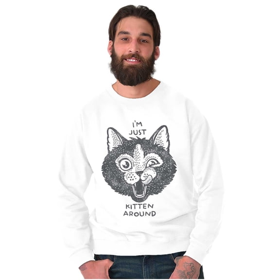 Funny I'm Just Kitten Around Joke Unisex Plus Fleece Graphic Sweatshirt Brisco Brands 5X